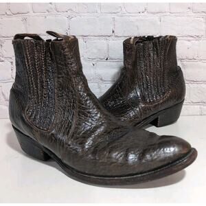 Vintage Navarro Brothers Men's Ostrich Leg Leather Chelsea Boots Brown Western
